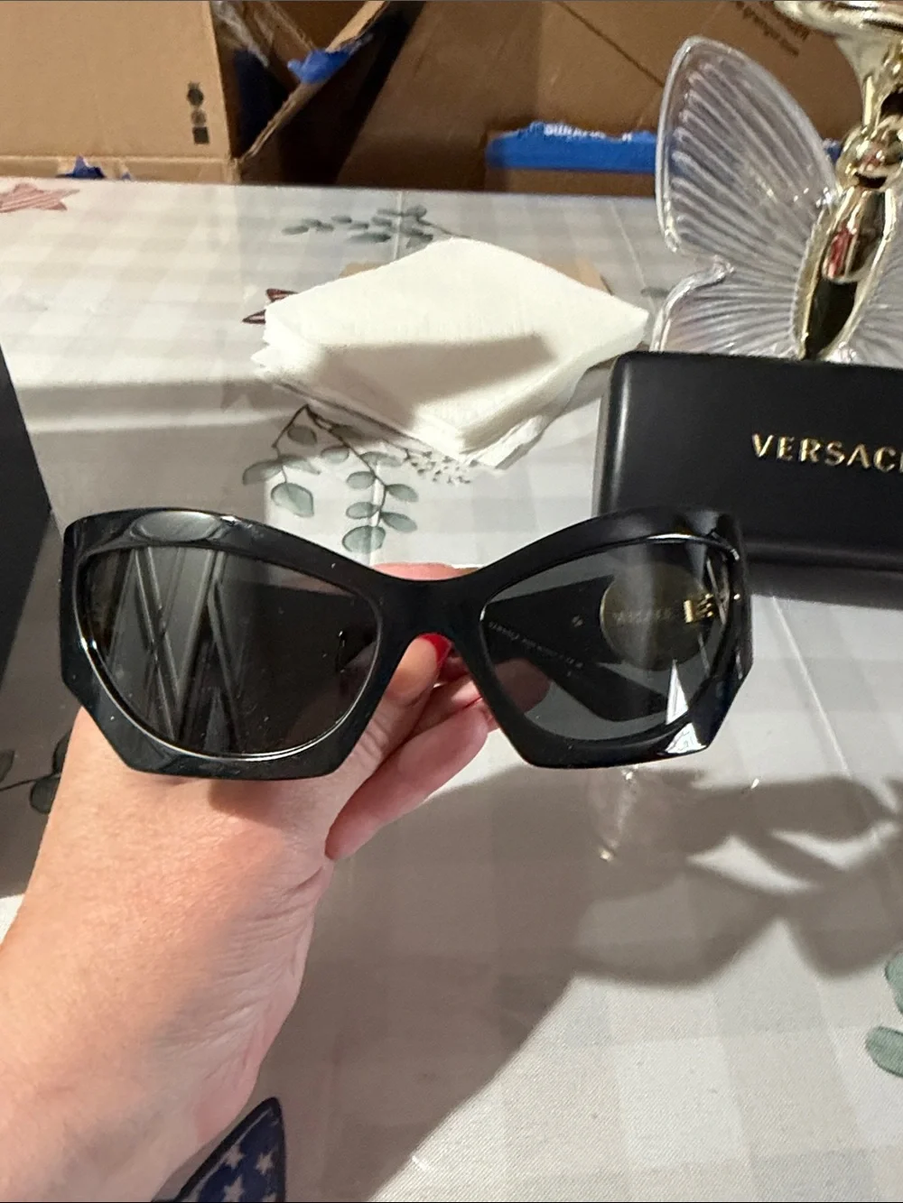 Versace Women's Black Oversized Cat-Eye Sunglasses
